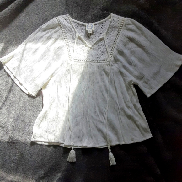 Blue Rain Tops - WHITE SHEER BOHO TOP